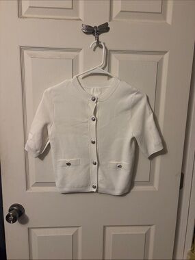 H&M Cream Short-Sleeve Knit Cardigan with Decorative Buttons